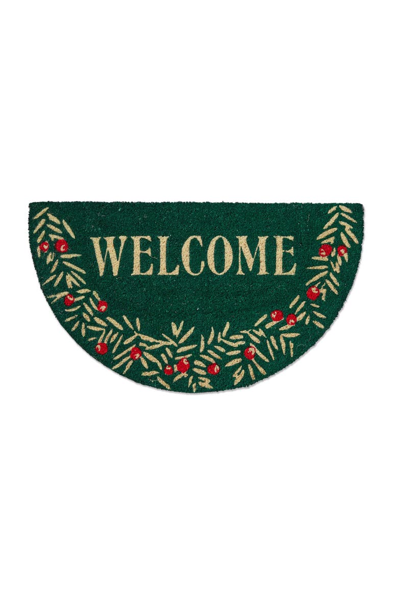 tag Welcome Sprig Shaped PVC Coir Door Mat Natural Christmas, Main, color, 