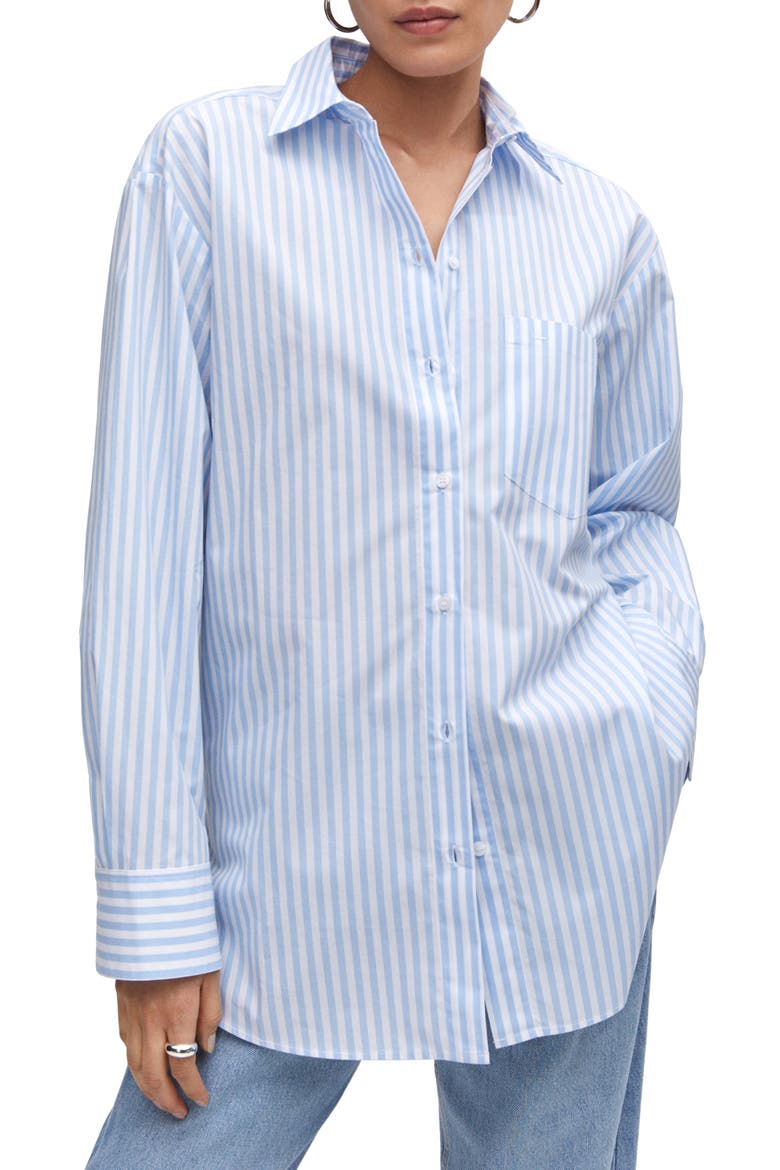 Oversize Cotton Button-Up Shirt, Main, color, LT-PASTEL BLUE