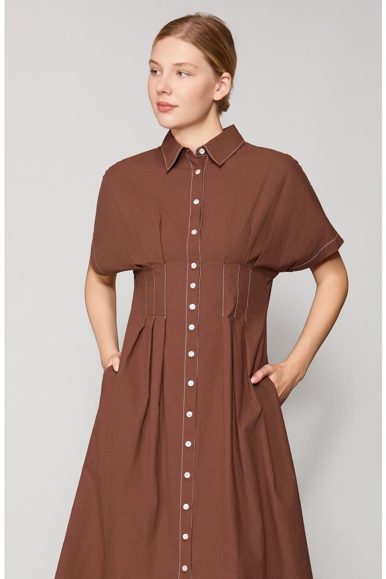 Contrast Stitch Midi Shirtdress, Alternate, color, BROWN