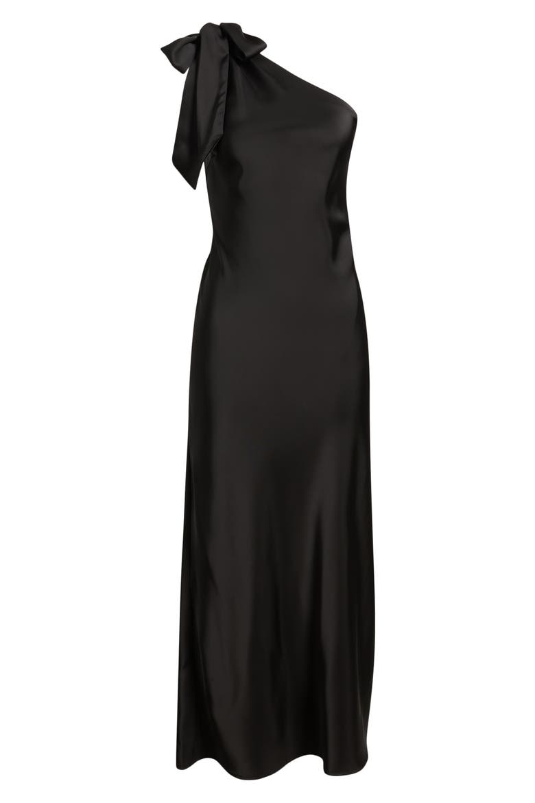 Bow One-Shoulder Maxi Dress, Alternate, color, BLACK