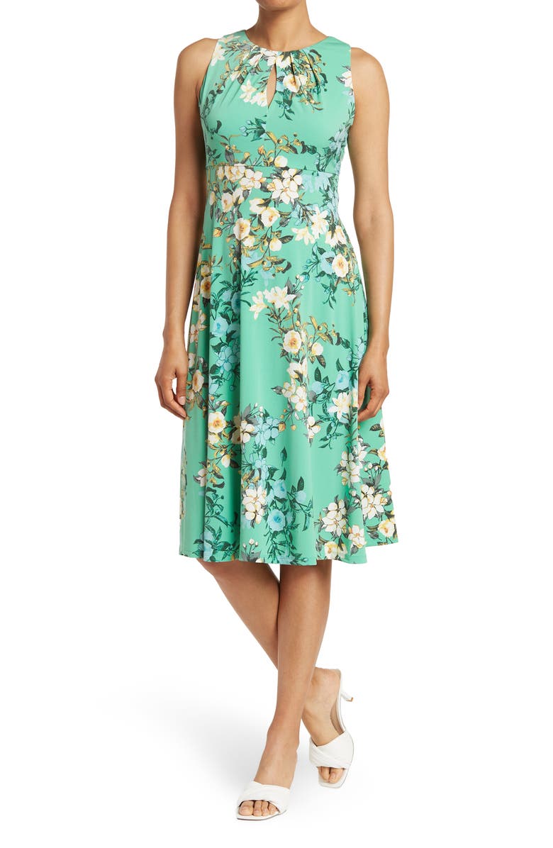 London Times Garden Medley Floral Keyhole Sleeveless Midi Dress, Main, color,