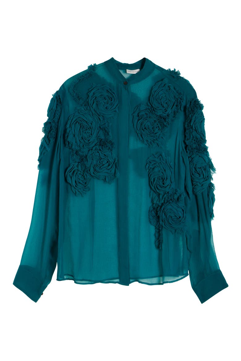 Chowsa Flower Appliqué Button-Up Shirt, Alternate, color, PETROL