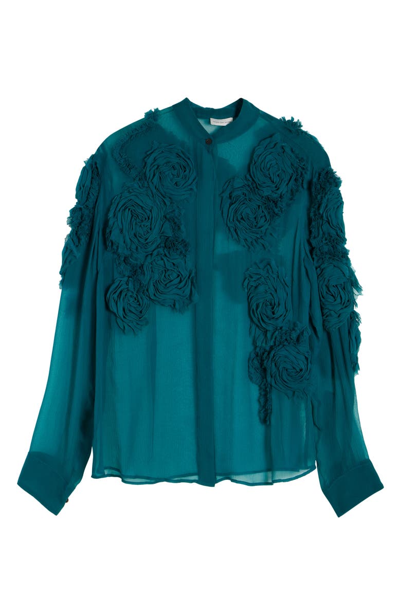 Dries Van Noten Chowsa Flower Appliqué Button-Up Shirt, Alternate, color, Petrol