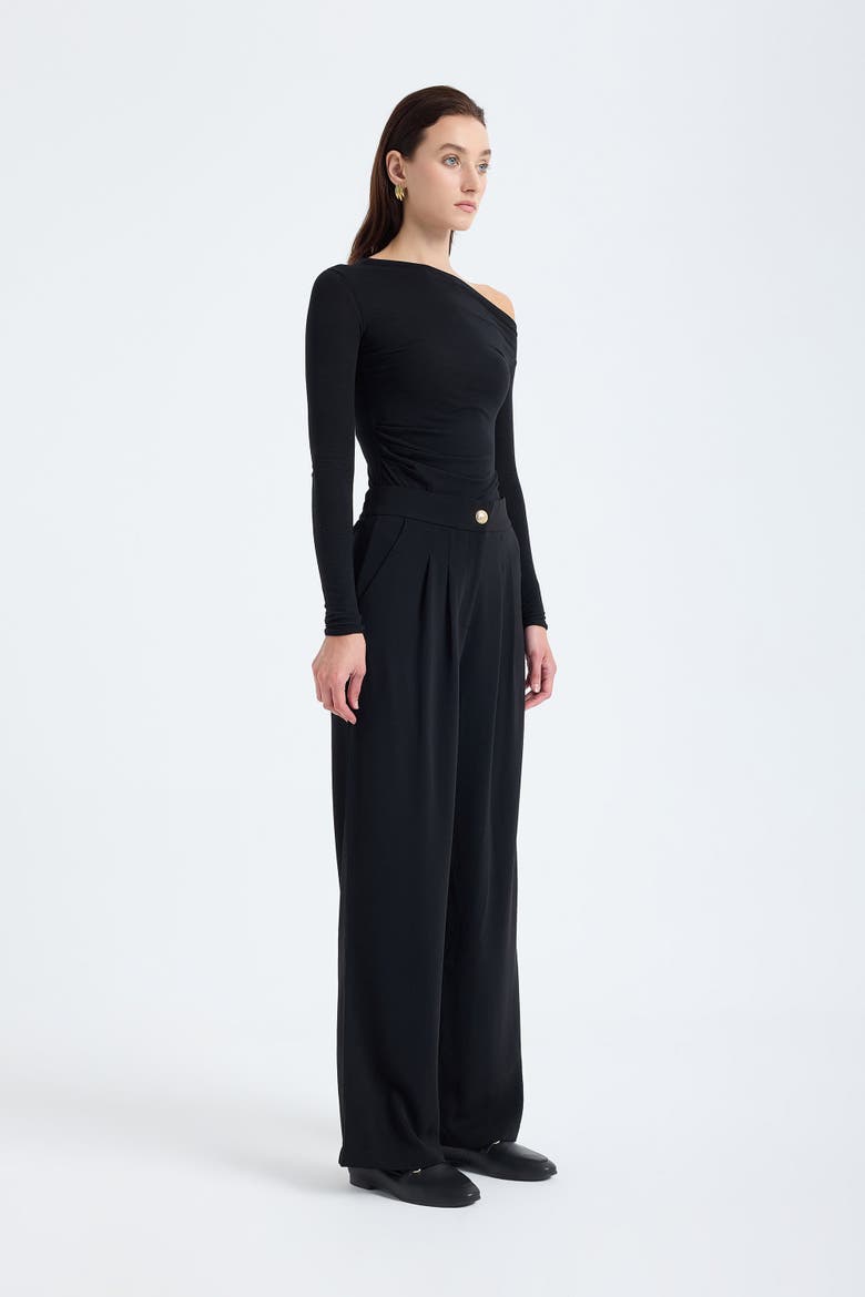 Elara High-Waist Pleated Wide-Leg Trousers, Alternate, color, Black