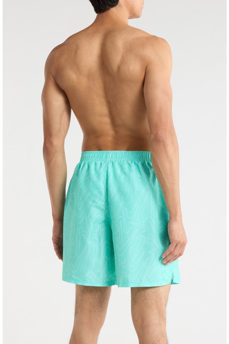 Breaker Tossed Swoosh Swim Trunks, Alternate, color, BLEACHED TURQUOISE