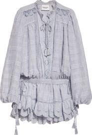 Isabel Marant Étoile Preya Eyelet Detail Long Sleeve Tiered Cotton Minidress