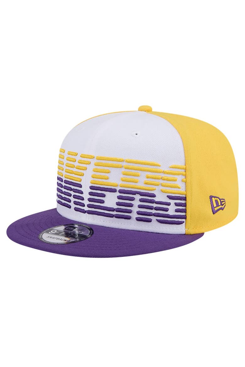 Men's New Era White/Purple Los Angeles Lakers Throwback Gradient Tech Font 9FIFTY Snapback Hat, Alternate, color, White