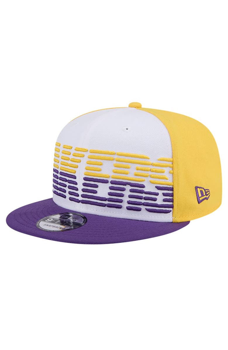 New Era Men's New Era White/Purple Los Angeles Lakers Throwback Gradient Tech Font 9FIFTY Snapback Hat, Alternate, color, White