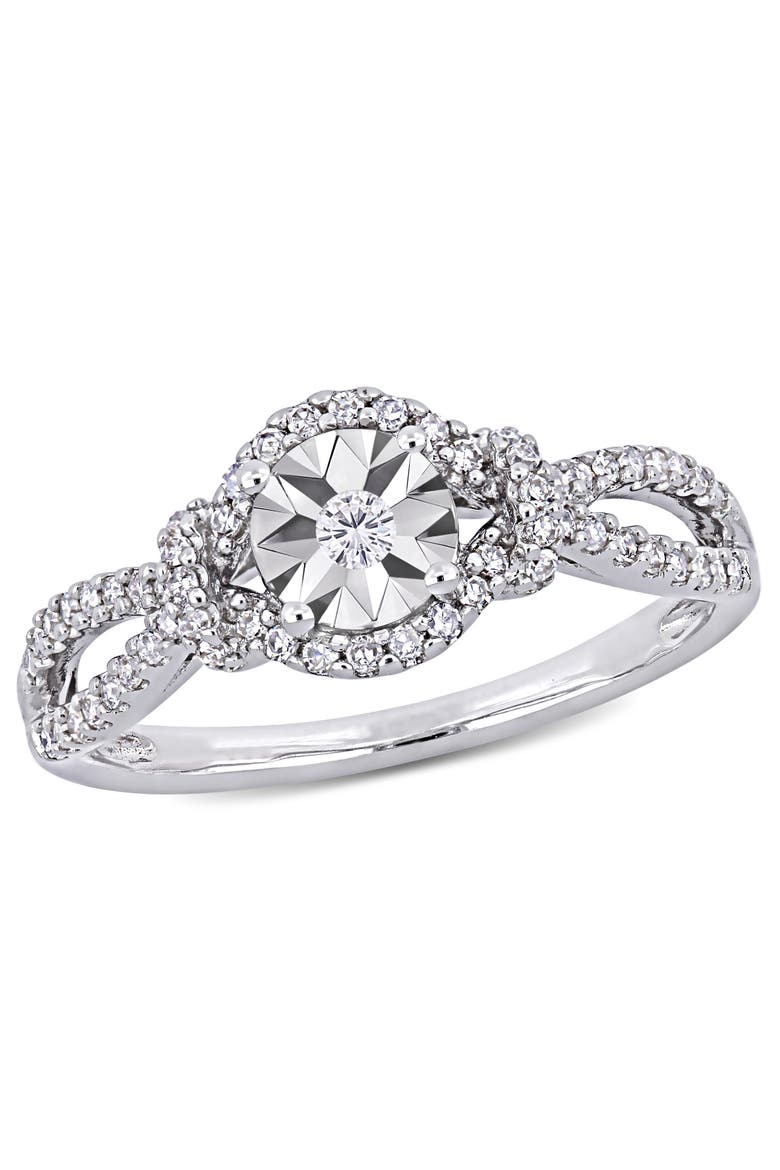 Diamond Crossover Engagement Ring, Main, color, Sterling Silver