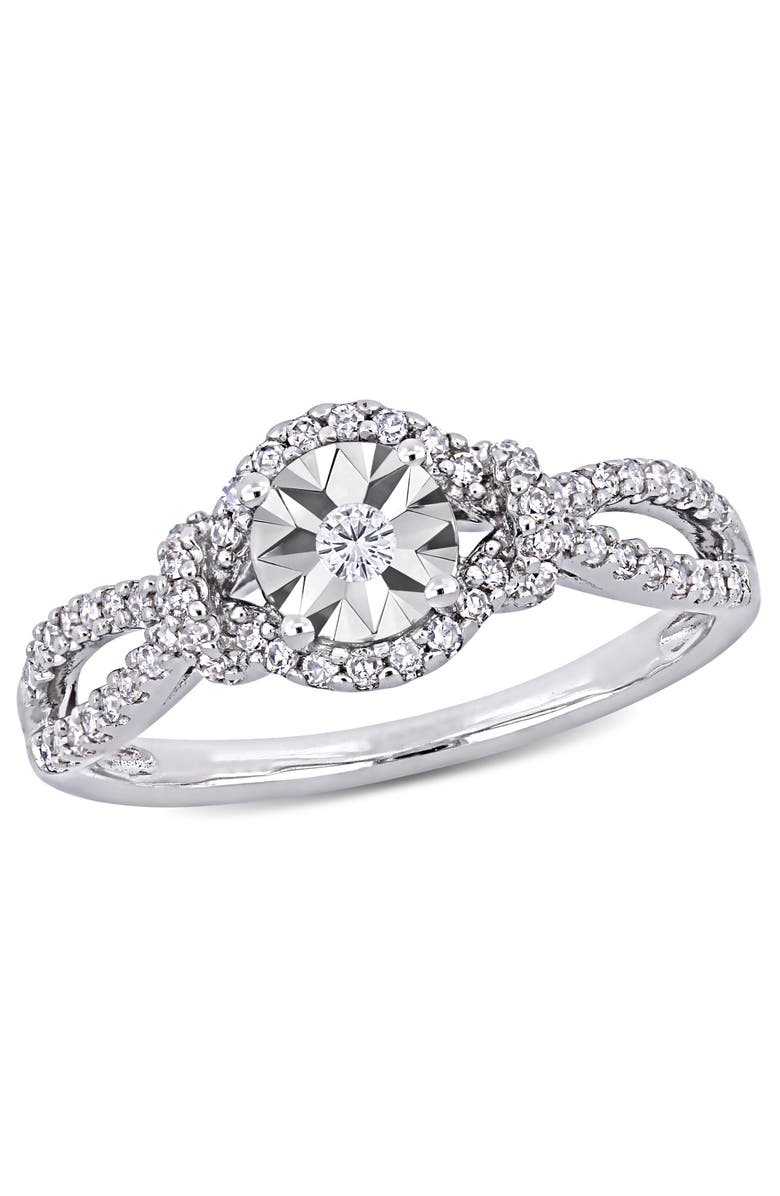 Julianna B. Diamond Crossover Engagement Ring, Main, color, Sterling Silver