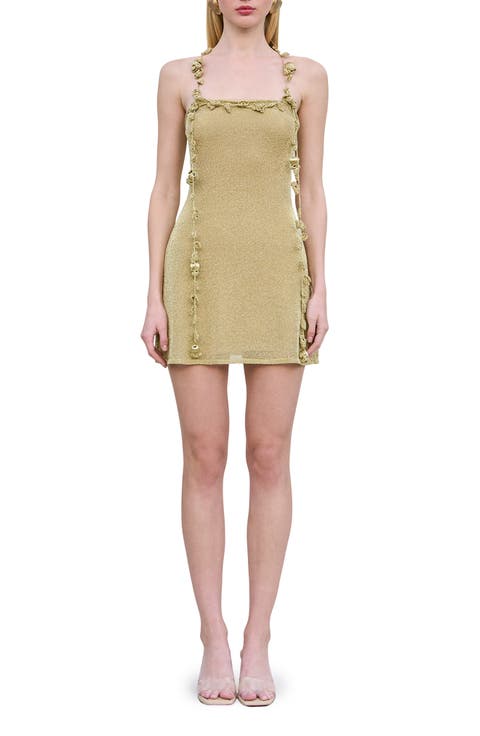 Alonza Metallic Floral Appliqué Sweater Minidress