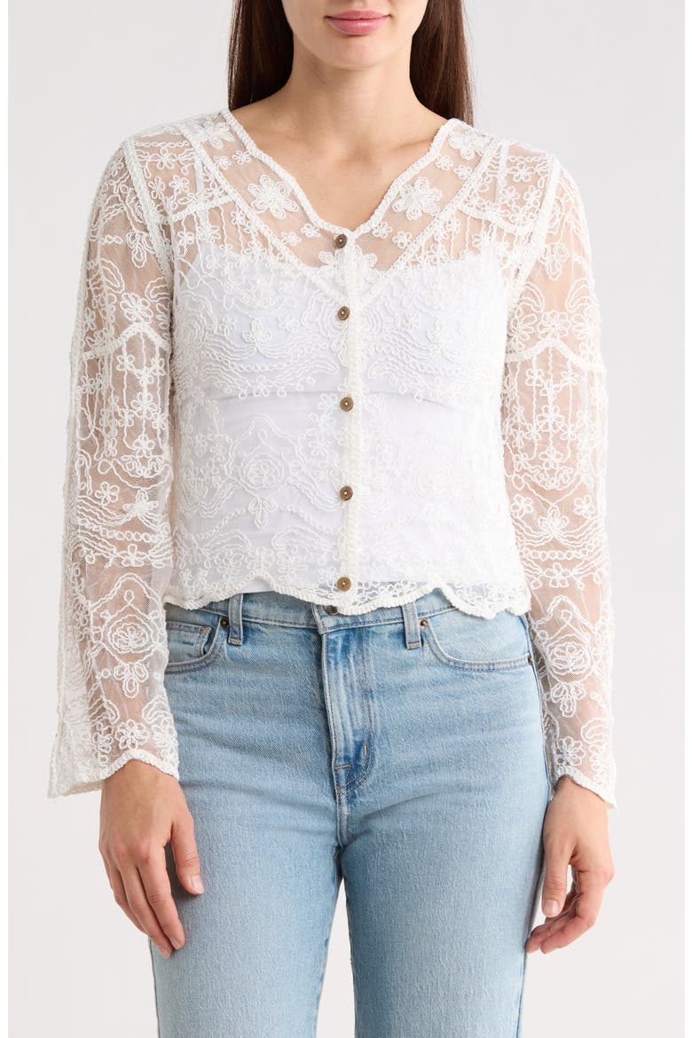 Embroidered Mesh Long Sleeve Top, Main, color, NATURAL