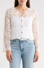 Forgotten Grace Embroidered Mesh Long Sleeve Top