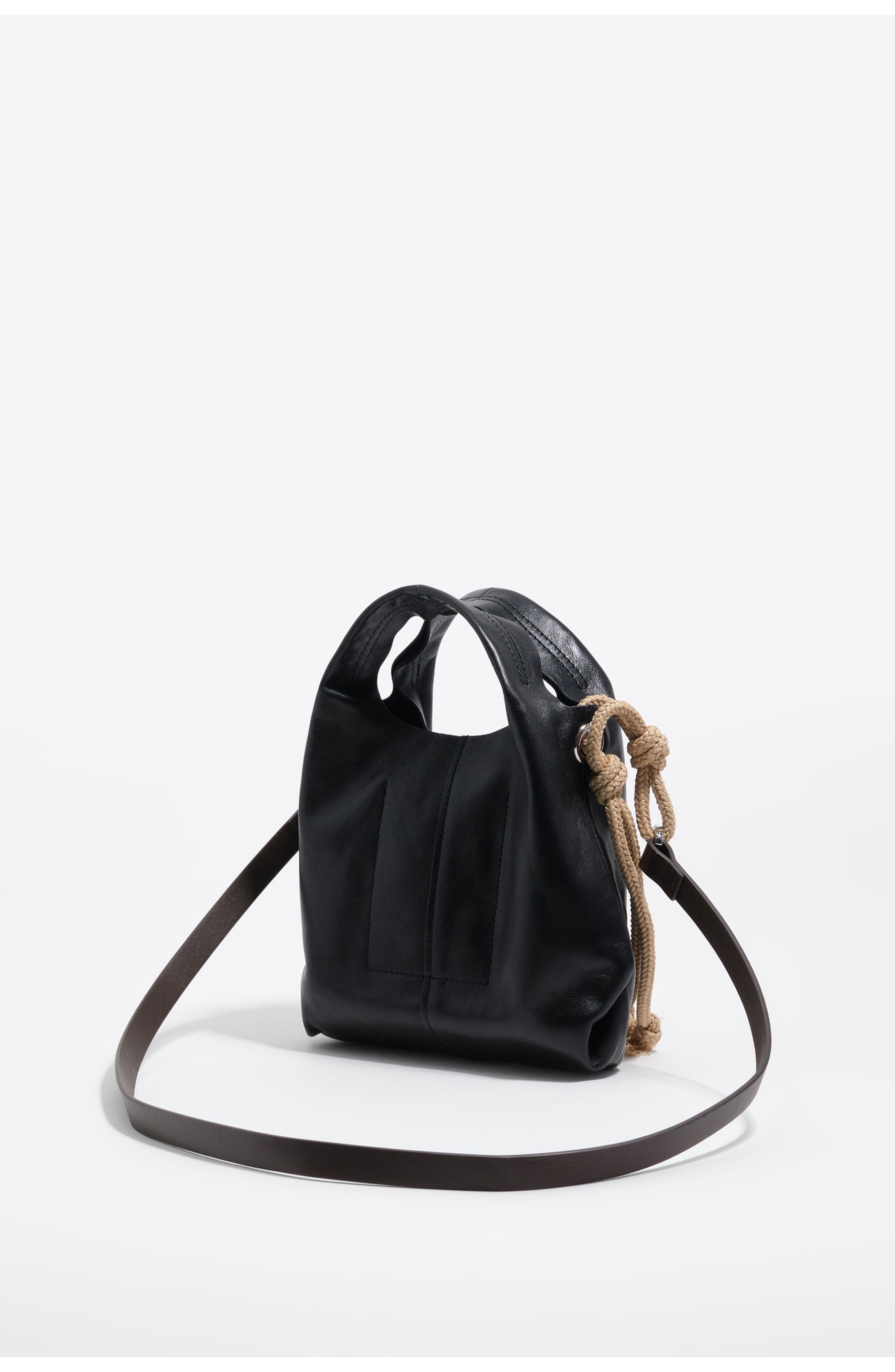 Bimba y Lola Leather Mini Paper Bag SS26, Alternate, color, Black
