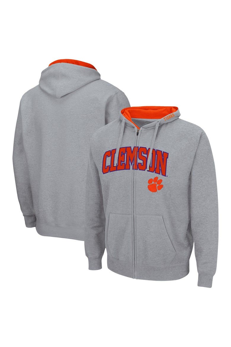 Men's Colosseum Heathered Gray Clemson Tigers Arch & Logo 3.0 Full-Zip Hoodie, Main, color, Heather Gray
