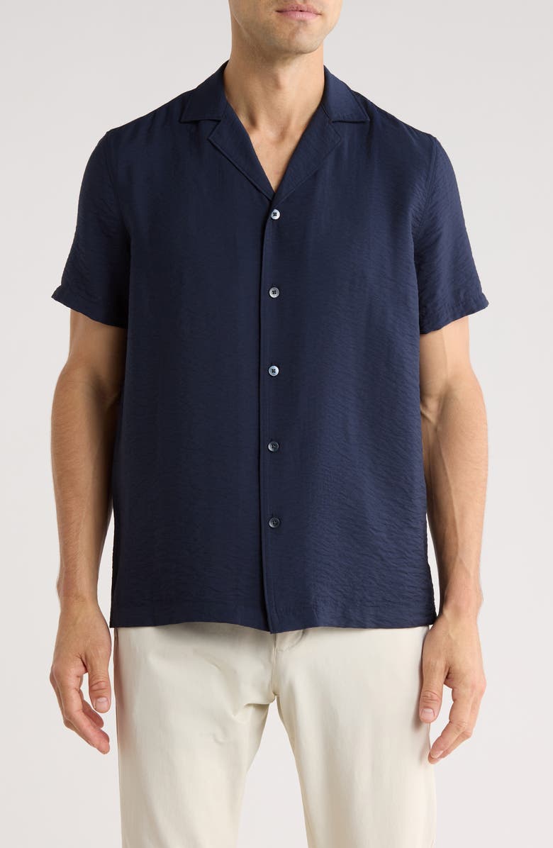 Nordstrom Hammered Satin Camp Shirt, Main, color, Navy Sapphire