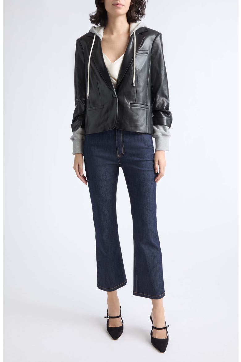 Le Petit Khloe Faux Leather Blazer, Alternate, color, BLACK/ HEATHER GREY