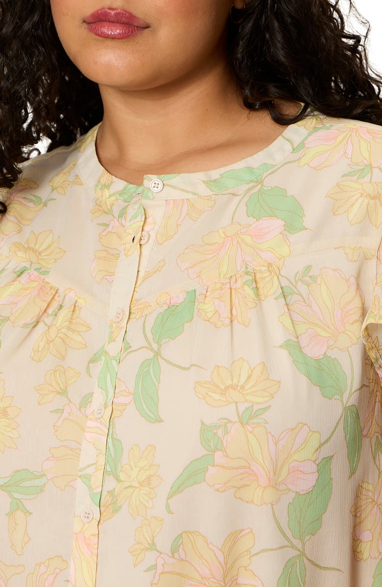 Sanctuary Free Spirited Floral Flutter Sleeve Button-Up Shirt, Alternate, color, Gentle Lily Yellow