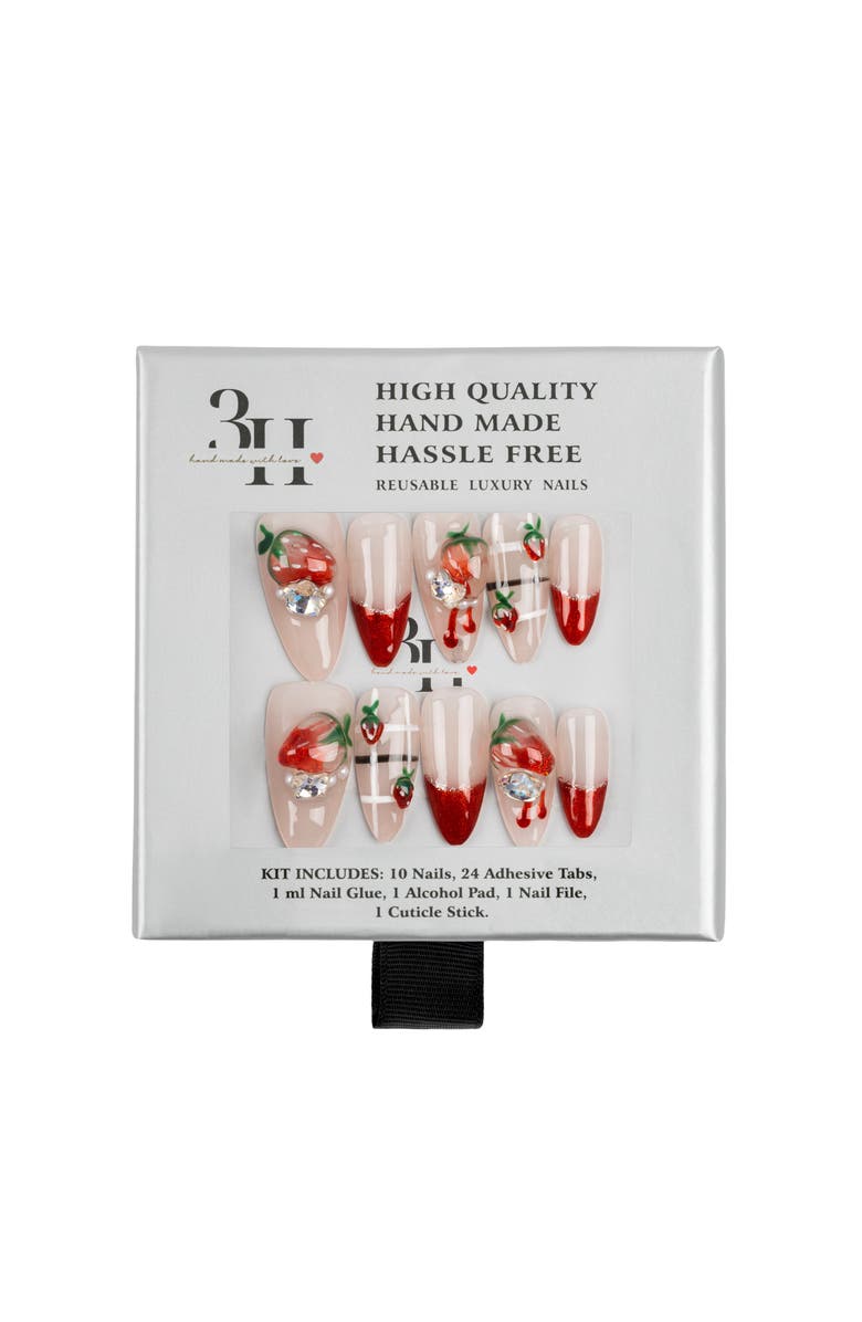 3H Nails Strawberry Glaze Luxury Handmade Press on Nails, Alternate, color, Red
