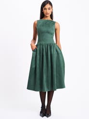 Miss Circle Laila Suede Boat Neck Backless Midi Dress