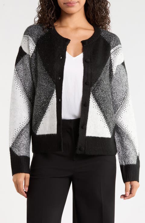 Argyle Button Front Cardigan With Rhinestones