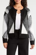 Vince Camuto Argyle Button Front Cardigan With Rhinestones