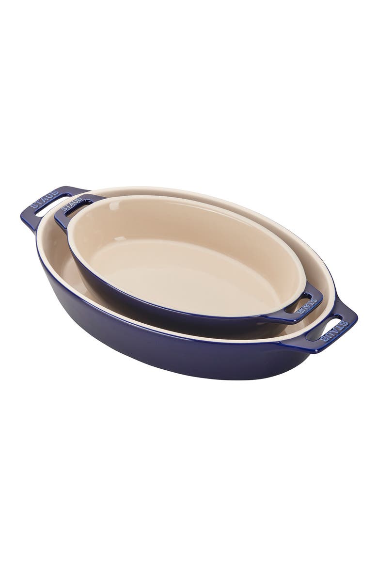 2-Piece Enameled Ceramic Oval Baking Dishes, Main, color, DARK BLUE