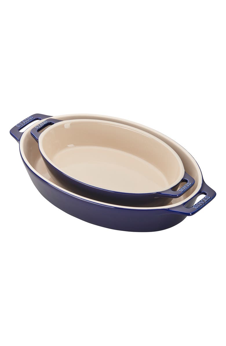Staub 2-Piece Enameled Ceramic Oval Baking Dishes, Main, color, Dark Blue
