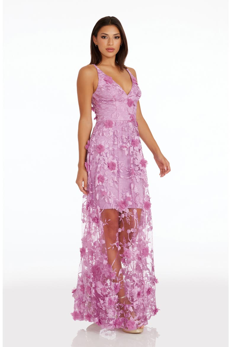 Sidney Deep V-Neck 3D Lace Gown, Alternate, color, LAVENDER