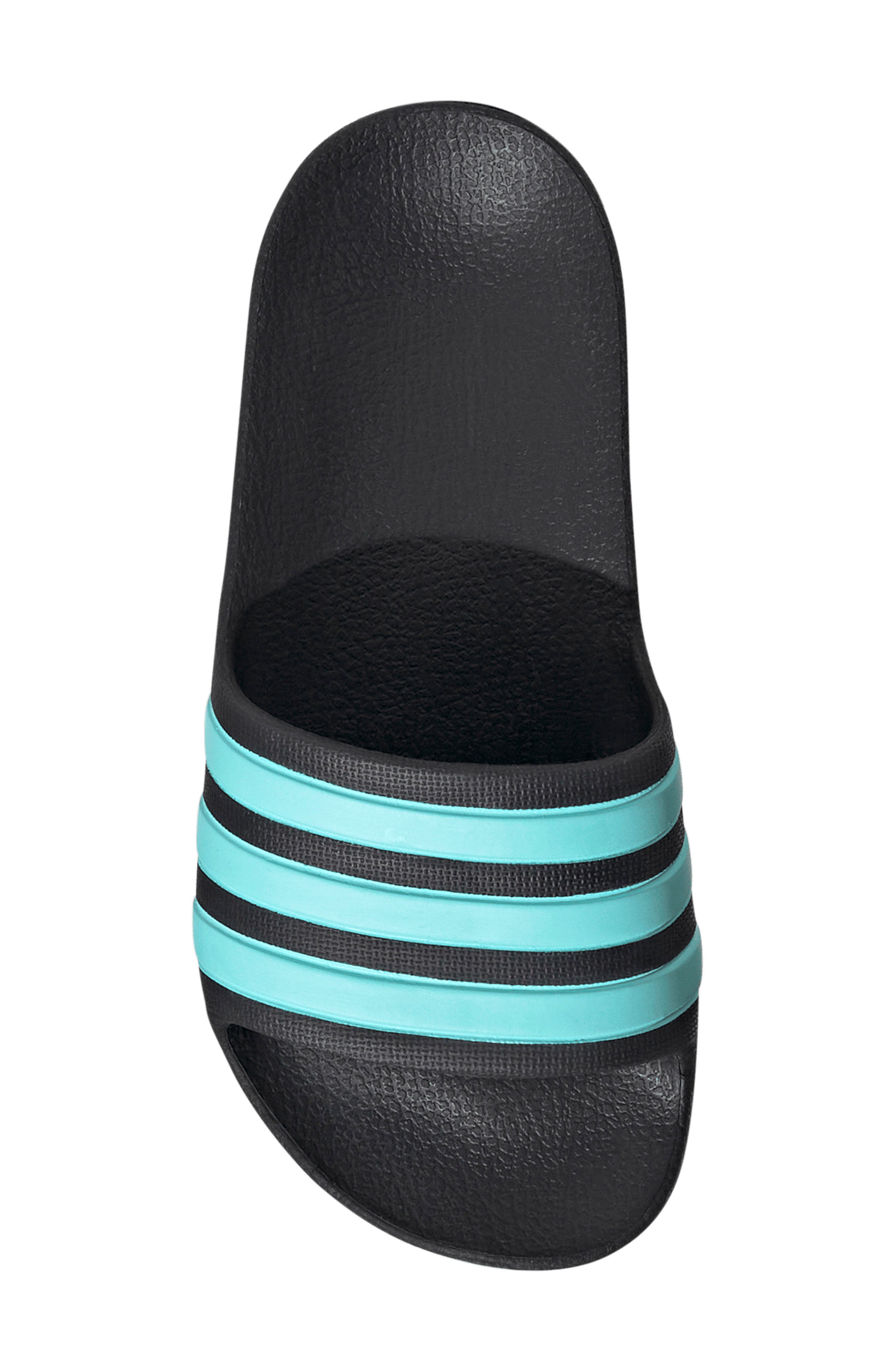 Adilette Shower Slide Sandal, Alternate, color, CORE BLACK/ FLASH AQUA