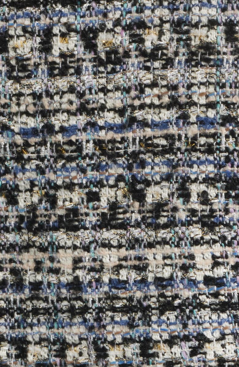 Elie Tahari The Dakota Fringe Trim Tweed Jacket, Alternate, color, Castle Blue Tweed