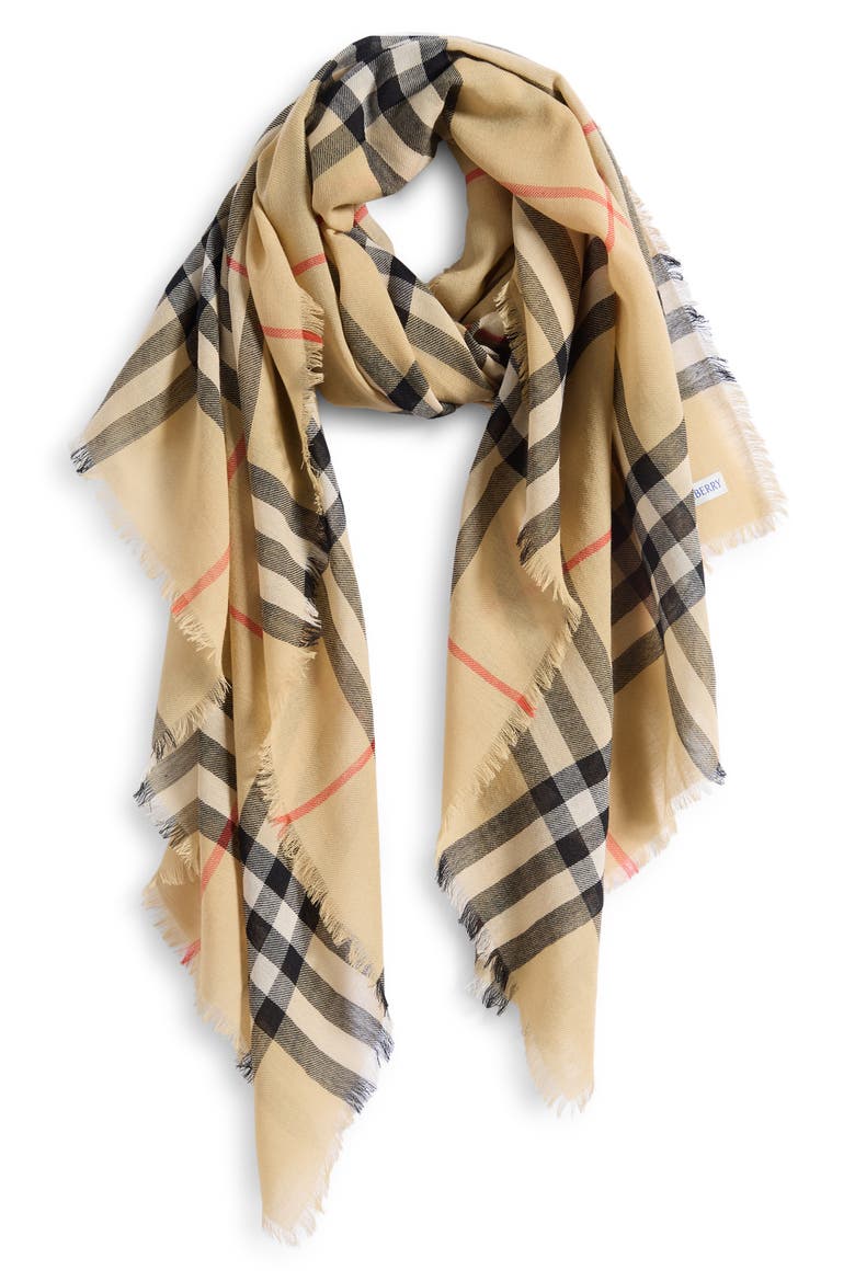 Check Wool Scarf, Alternate, color, SAND