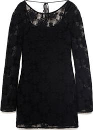 MANGO Long Sleeve Open Stitch Minidress