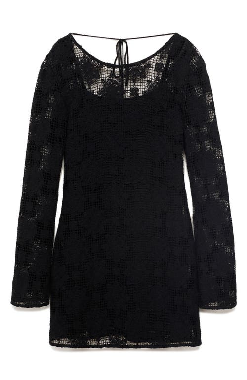 Mango Long Sleeve Open Stitch Minidress In Black
