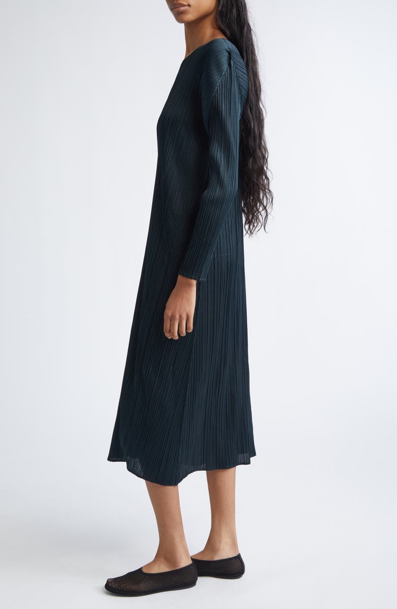 Pleats Please Issey Miyake Monthly Colors November Pleated Long Sleeve Midi Dress, Alternate, color, Charcoal