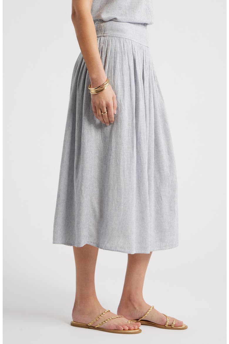 Pull-On Linen Blend Midi Skirt, Alternate, color, BLUE VINTAGE LEAH STRIPE