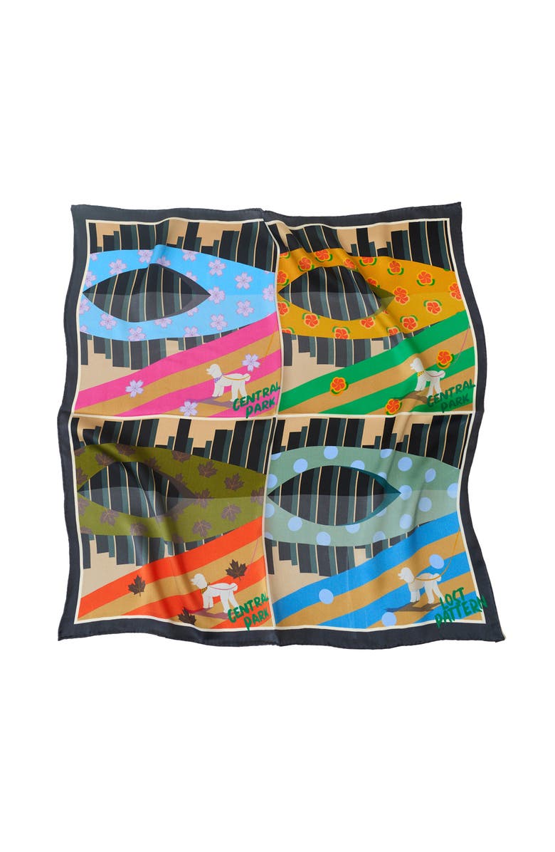 Lost Pattern Seasons In Park Silk Bandana, Main, color, Black
