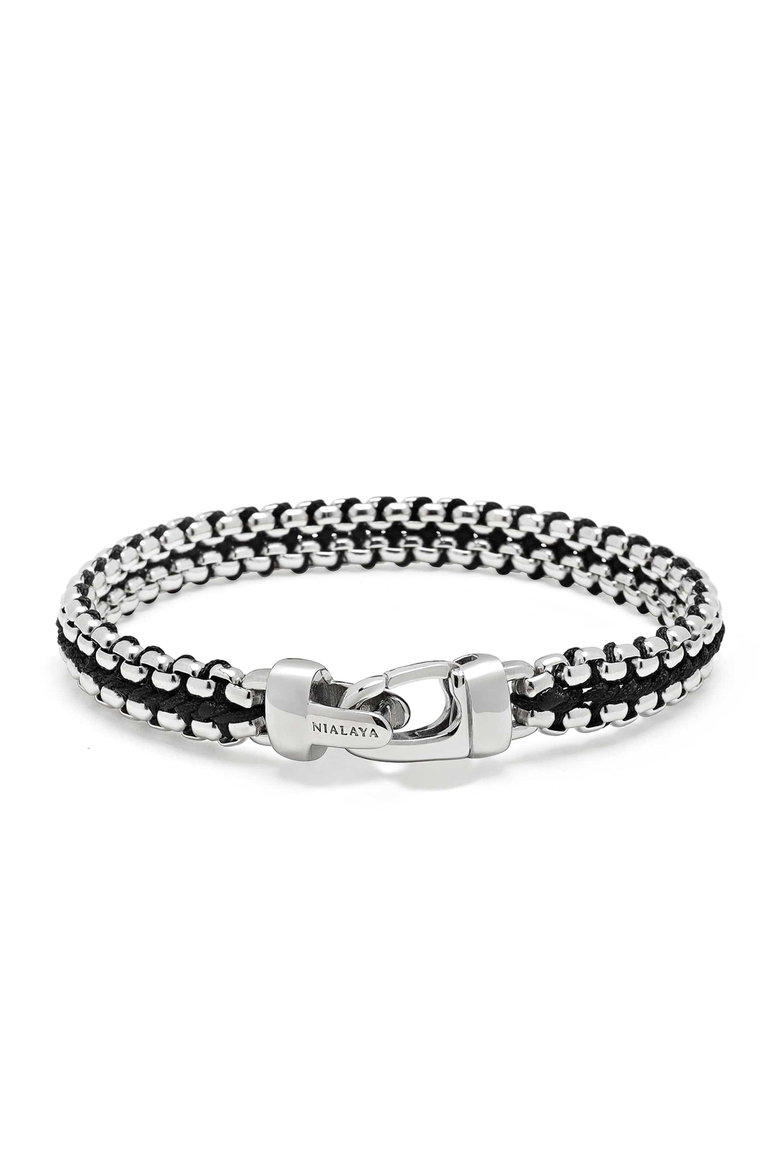 Woven Box Chain Bracelet, Alternate, color, Black/Silver