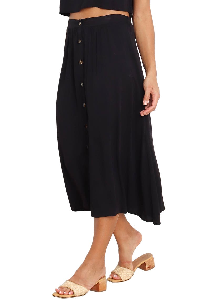 Ava Button Front Midi Skirt, Alternate, color, BLACK