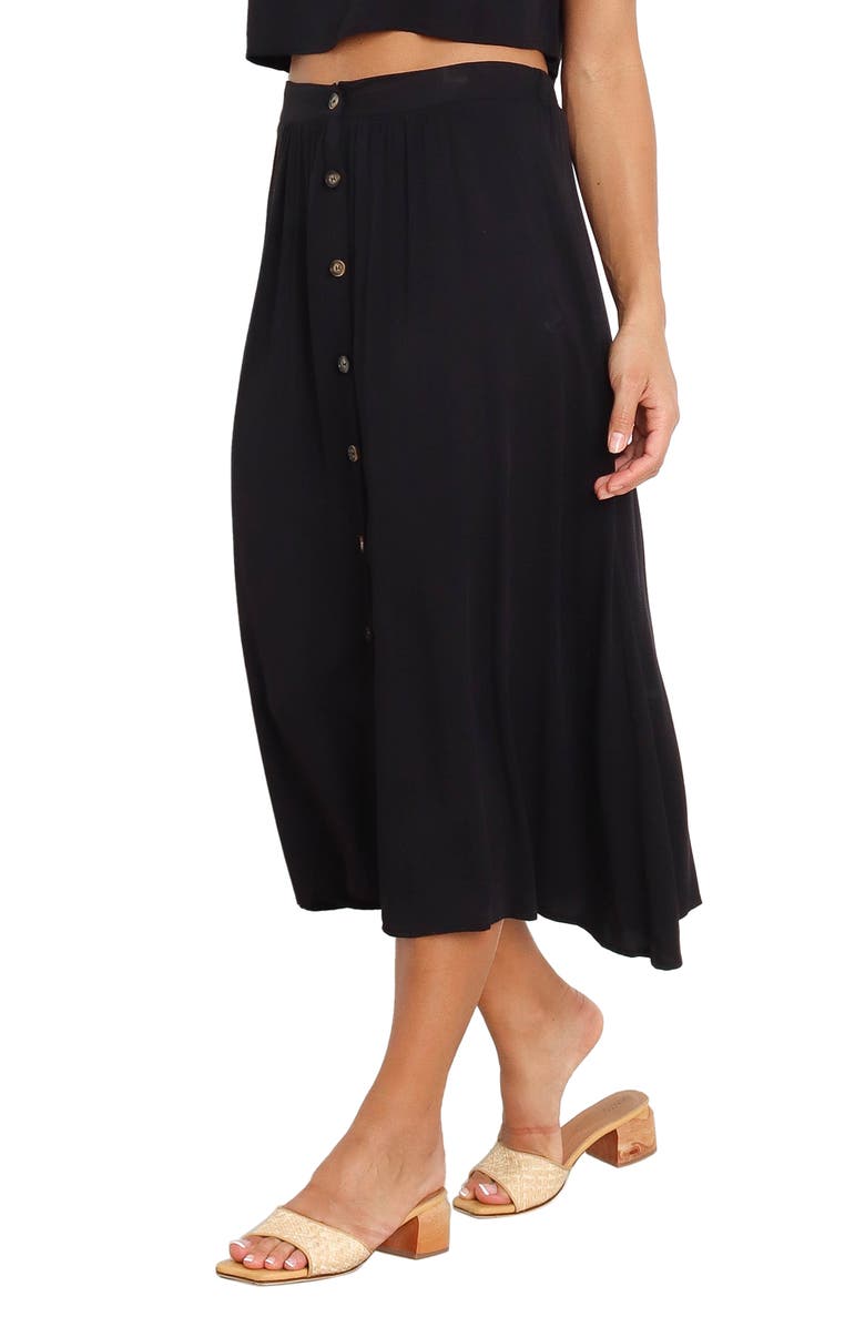 Petal & Pup Ava Button Front Midi Skirt, Alternate, color, Black