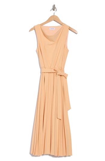 Calvin Klein Cowl Neck Sleeveless Pleated A-line Dress