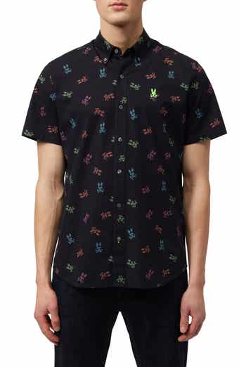Bunny Print Stretch Short Sleeve Button-Down Shirt