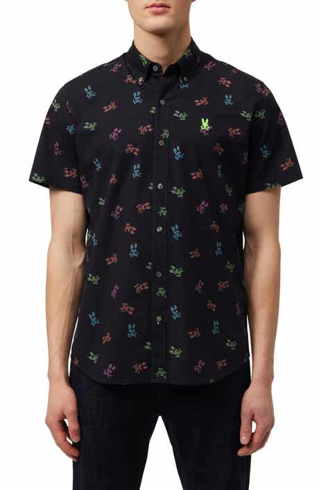 Bunny Print Stretch Short Sleeve Button-Down Shirt