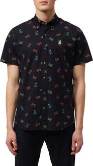 Psycho Bunny Bunny Print Stretch Short Sleeve Button-Down Shirt
