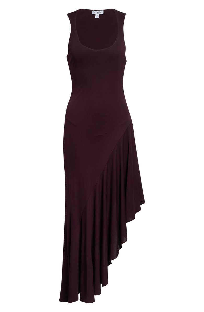 Alaïa Asymmetric Fluid Jersey Dress, Main, color, Bordeaux