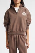 Sporty & Rich NY Crest Embroidered Half Zip Fleece Sweatshirt
