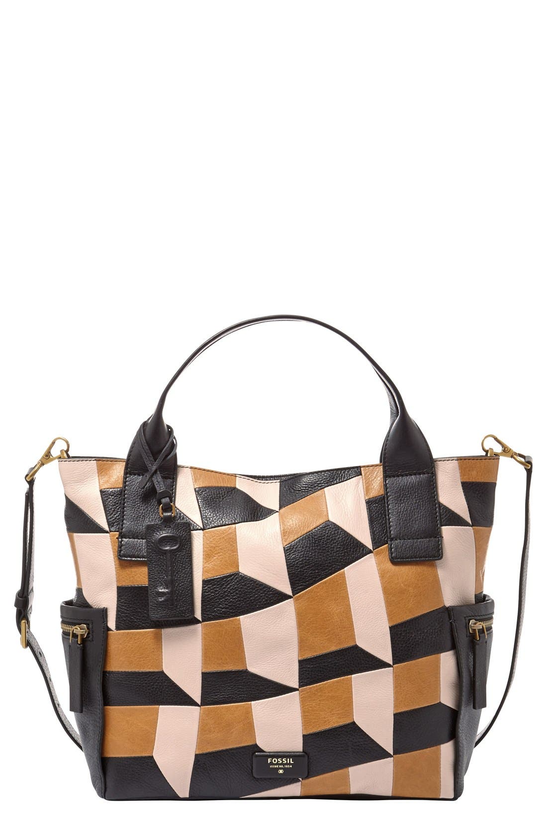 'Emerson' Patchwork Leather Satchel, Main, color, NEUTRAL MULTI