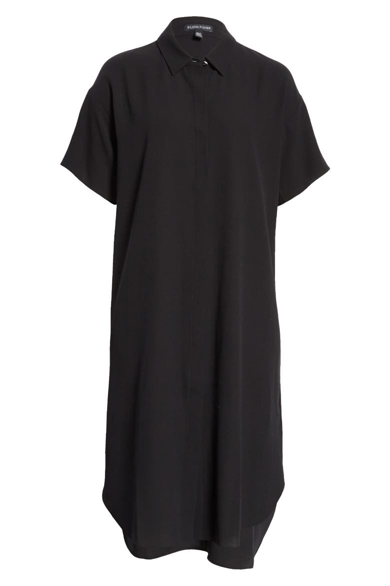 Classic Collar Silk Shirtdress, Alternate, color, BLACK