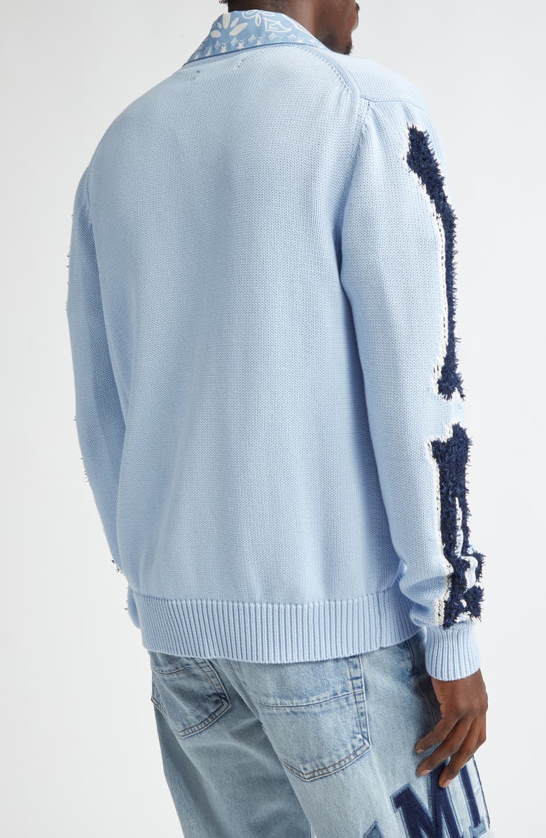 AMIRI Bones Cotton Blend Cardigan, Alternate, color, Cerulean