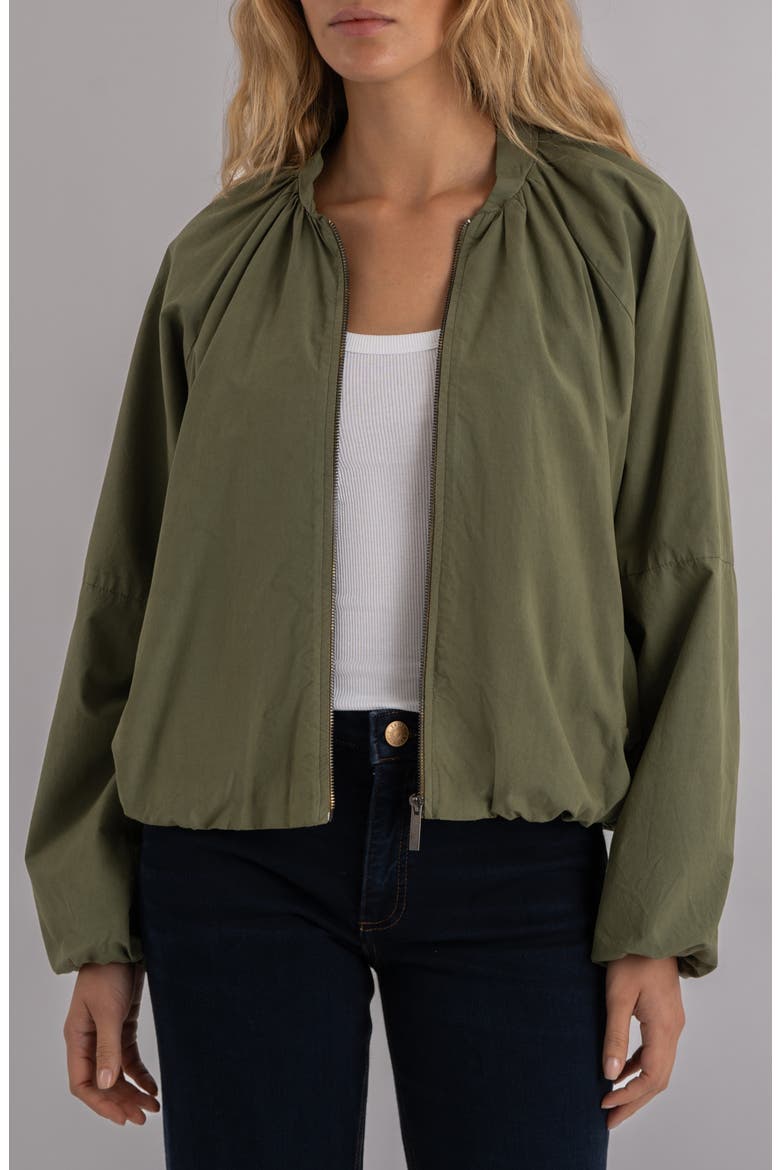 Lainey Ruched Bomber Jacket, Main, color, CEDAR GREEN